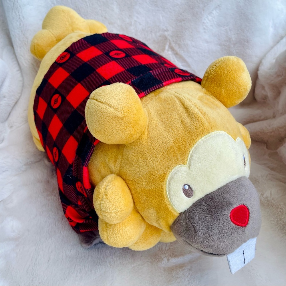 18" Build-A-Bear Bidoof Pokemon Beaver Plush in Red Plaid Pokeball Shirt